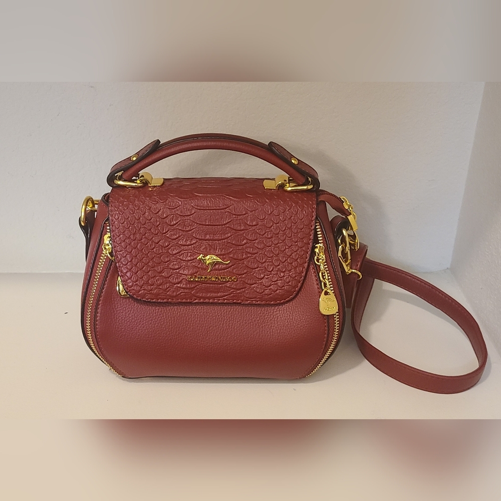 Burgundy Crossbody Bag with Gold Accents